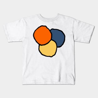 Modern asteroids in soft buttery golden yellow, denim blue, baby orange and translucent white Kids T-Shirt